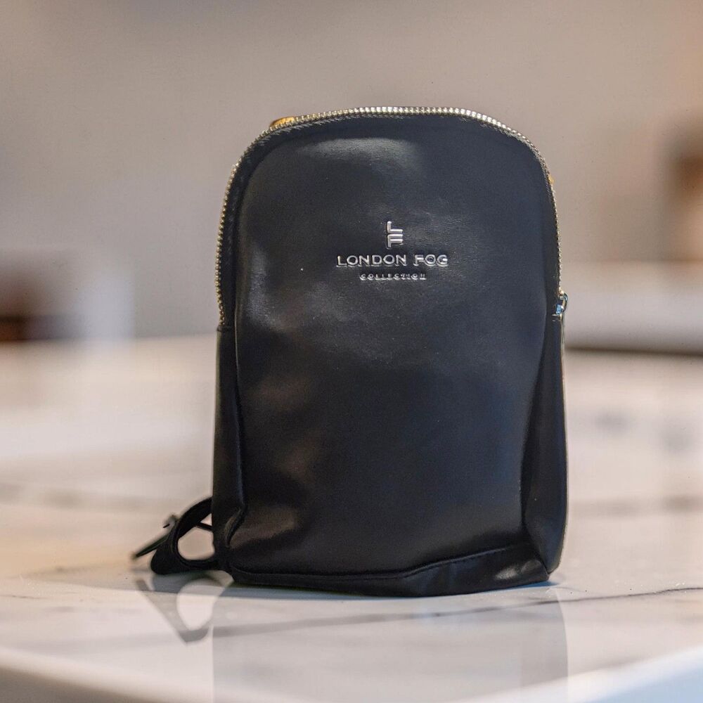 B11. NWT London Fog Janice Double Compartment Sling Bag - Black - MSRP $68